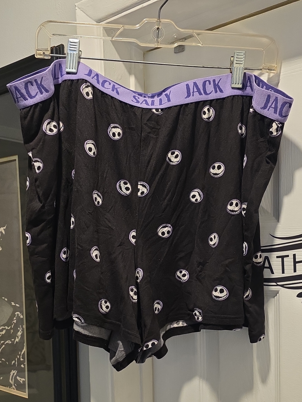 Jack & Sally Black Pajama Shorts with Purple Waistband